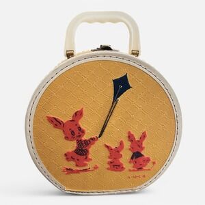 Vintage Luce Flocked Yellow Bunny Kite Child's‎ Round Toy Case Suitcase Bag